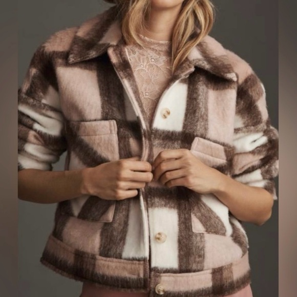 NWT, Anthropologie, Greylin Plaid Shacket/Jacket, Brown, Pink, White, Large - Picture 5 of 9